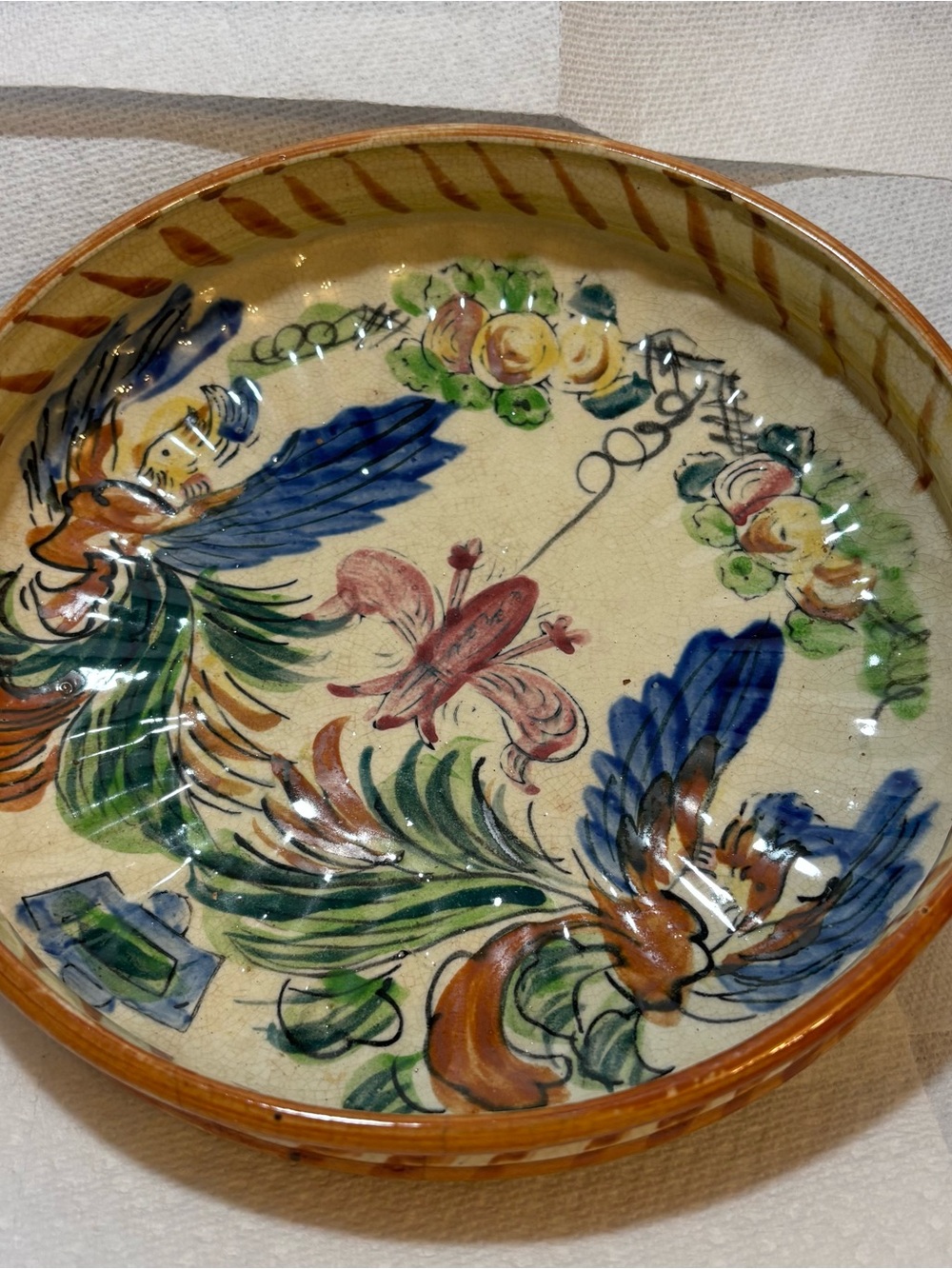 Vintage Japanese Majolica Style Footed Ceramic Bowl – Bird & Floral Design